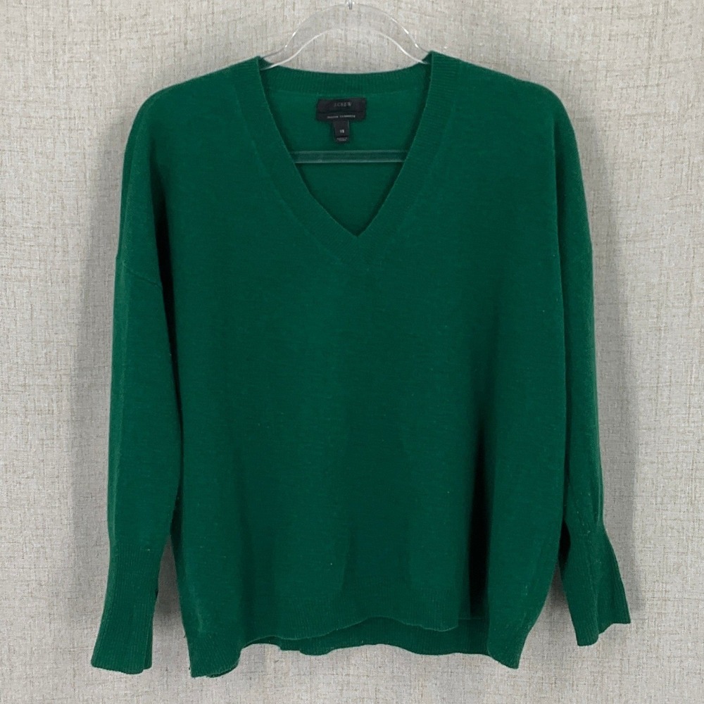 J.Crew Sweater Women XS Green Cashmere V-Neck Relaxed Minimalist Classic Preppy